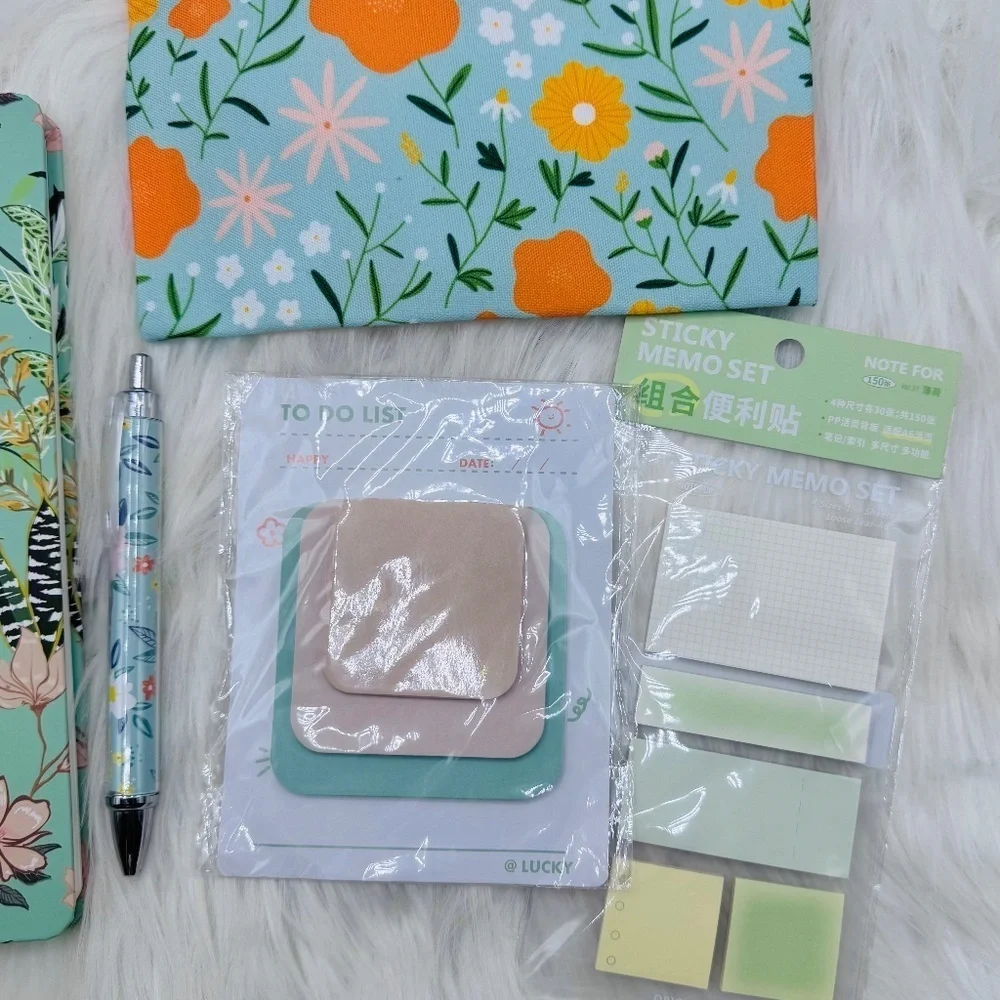 The Notebook Hardcover Floral Stationary Set Green Floral Theme